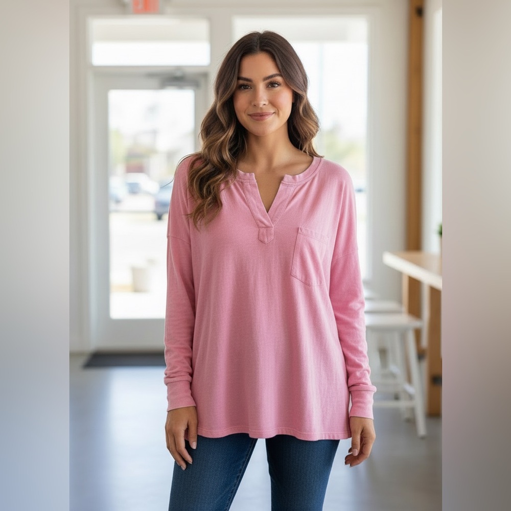 NWT. Easel long sleeved shirt in Bubblegum Pink. 100% cotton and so soft!